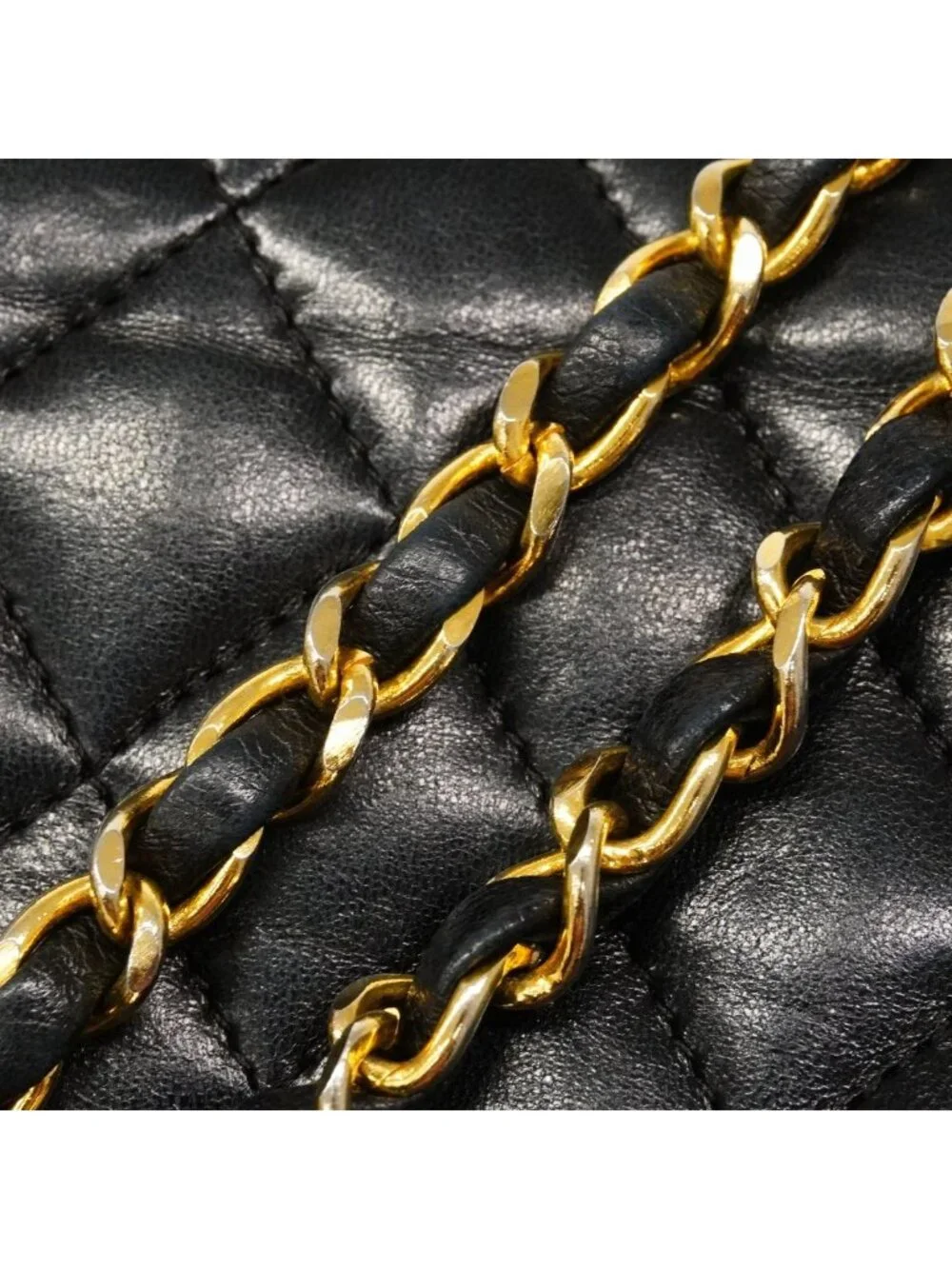 Chanel Shoulder Bag Quilted Lambskin Black Gold